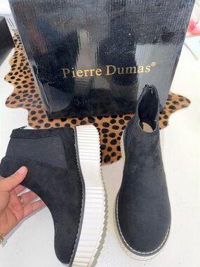 Pierre Dumas Black Chelsea Platform Ankle Boots with White Ridged Sole